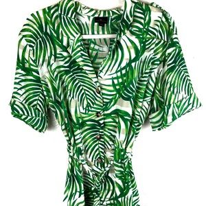 worthington xl blouse Palm Leave Print Belt Wrap Safari.